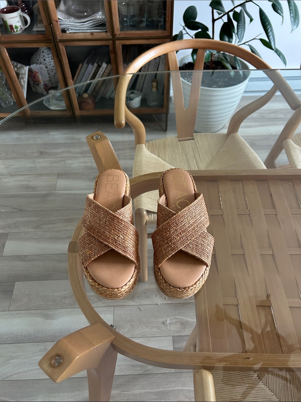 Beach by Matisse Woven Crisscross Slide Sandals in Tan
